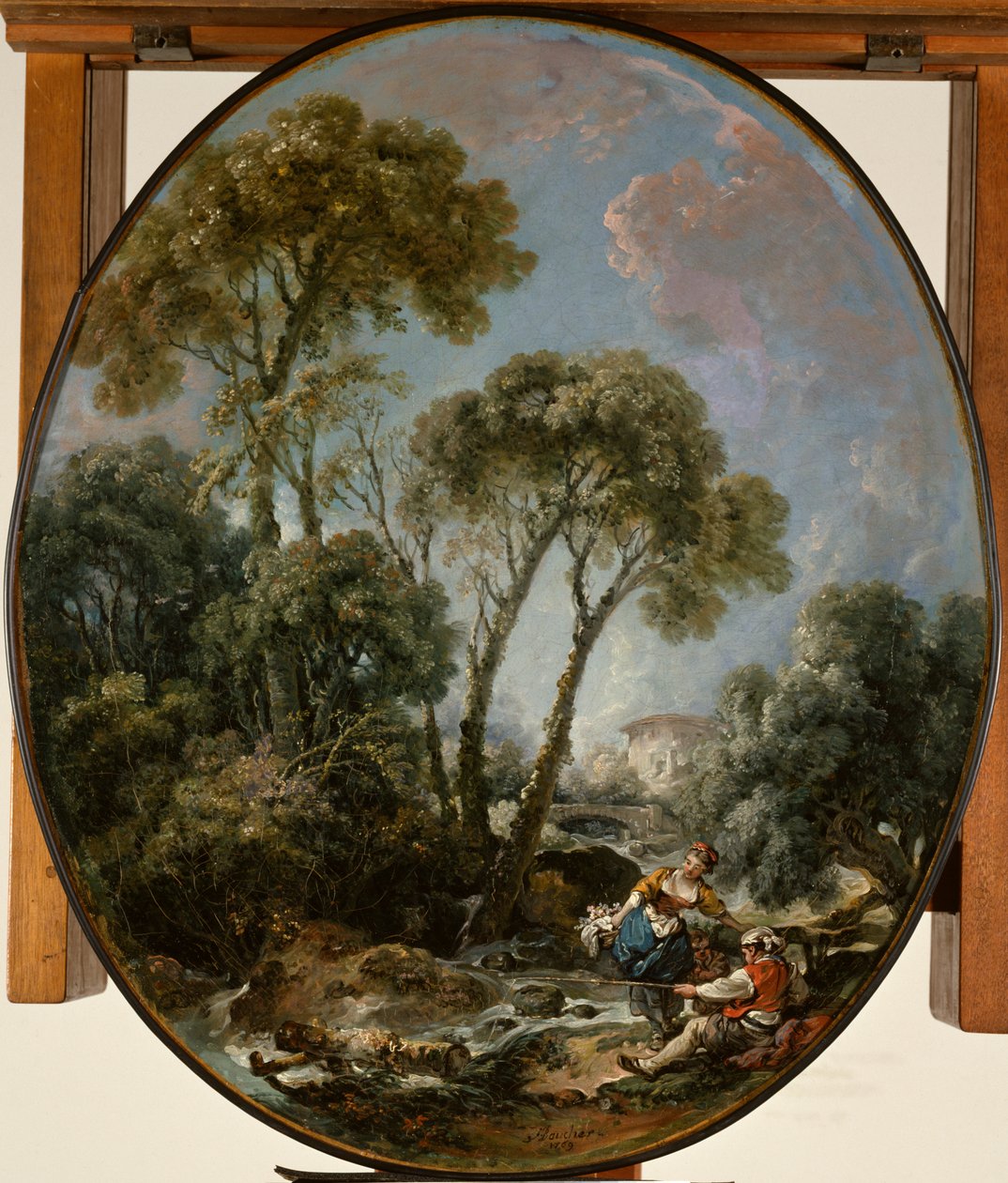 Landschap met een visser en een jonge vrouw door François Boucher