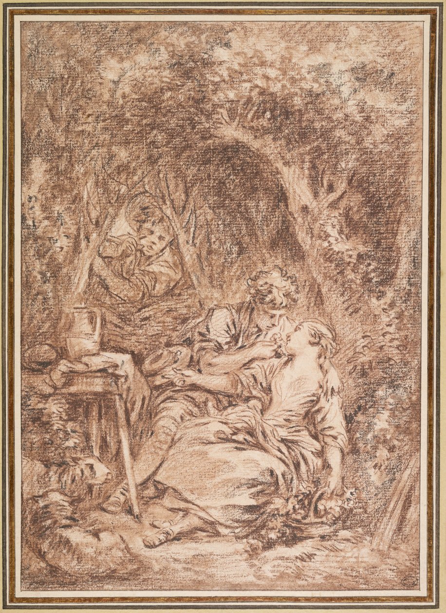 Verraste geliefden (Annette en Lubin) door François Boucher