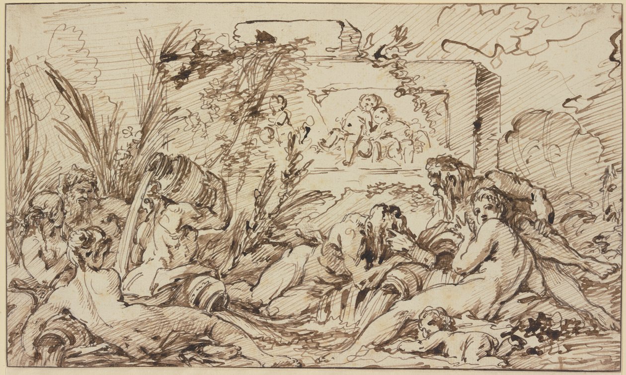 Nimfen en riviergoden door François Boucher