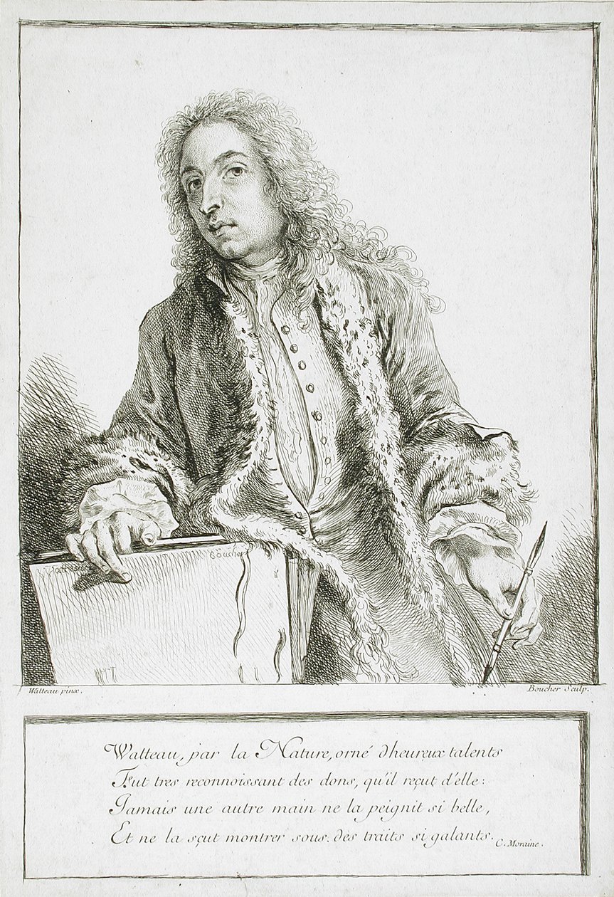 Portret van Antoine Watteau door François Boucher