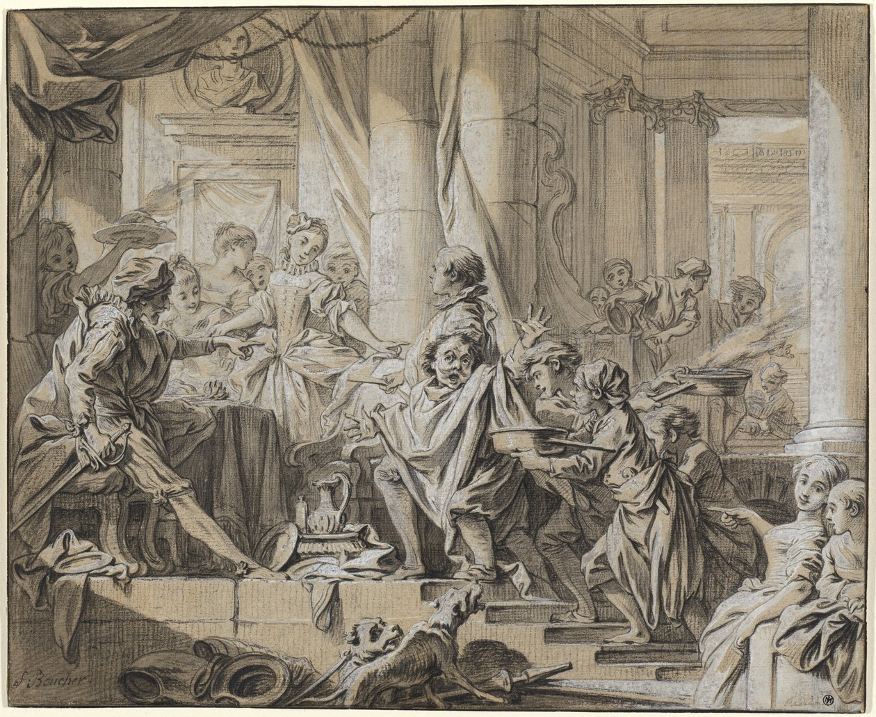 Sancho op de vlucht voor de bedienden van de hertog door François Boucher