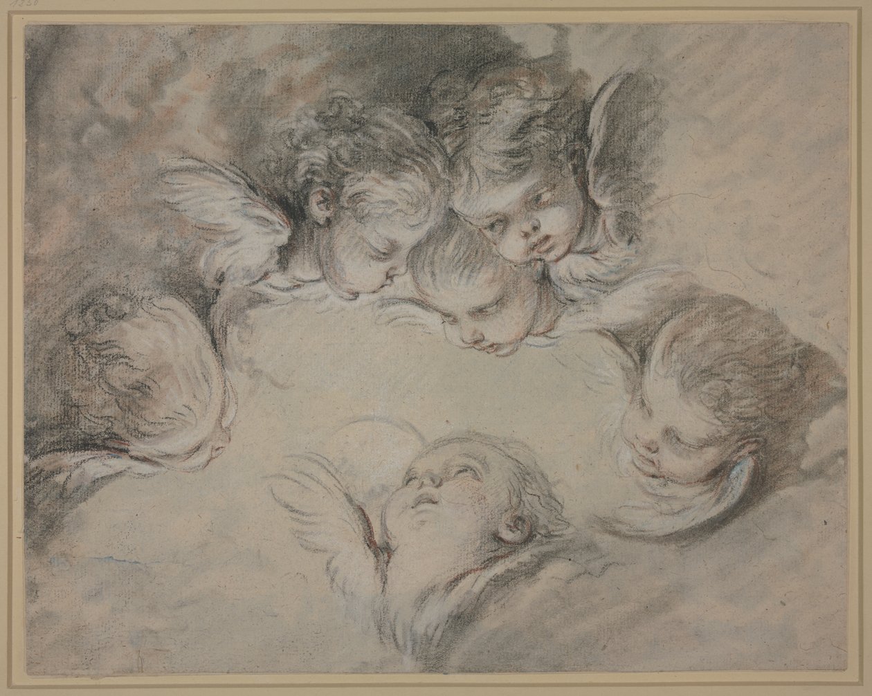 Zes engelenhoofden in de wolken door François Boucher