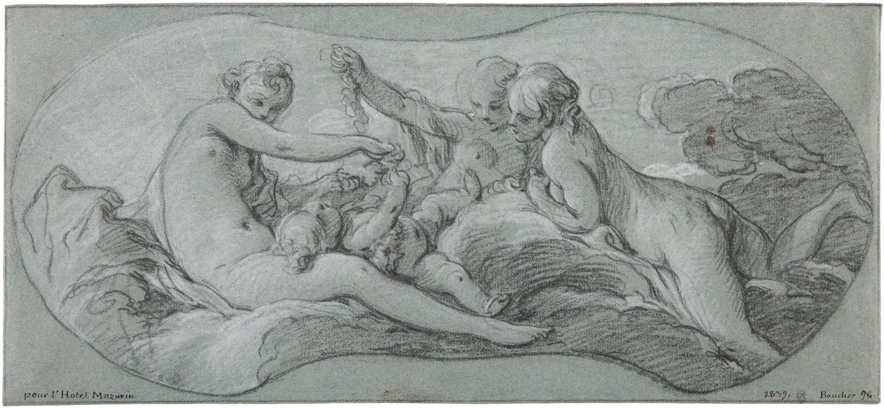 De drie Gratiën spelen met Cupido door François Boucher
