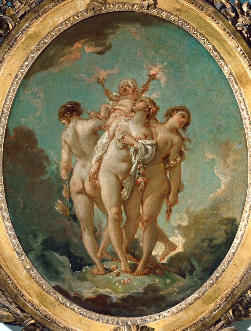 De Drie Gratiën die Amor, God van de Liefde, dragen ... door François Boucher