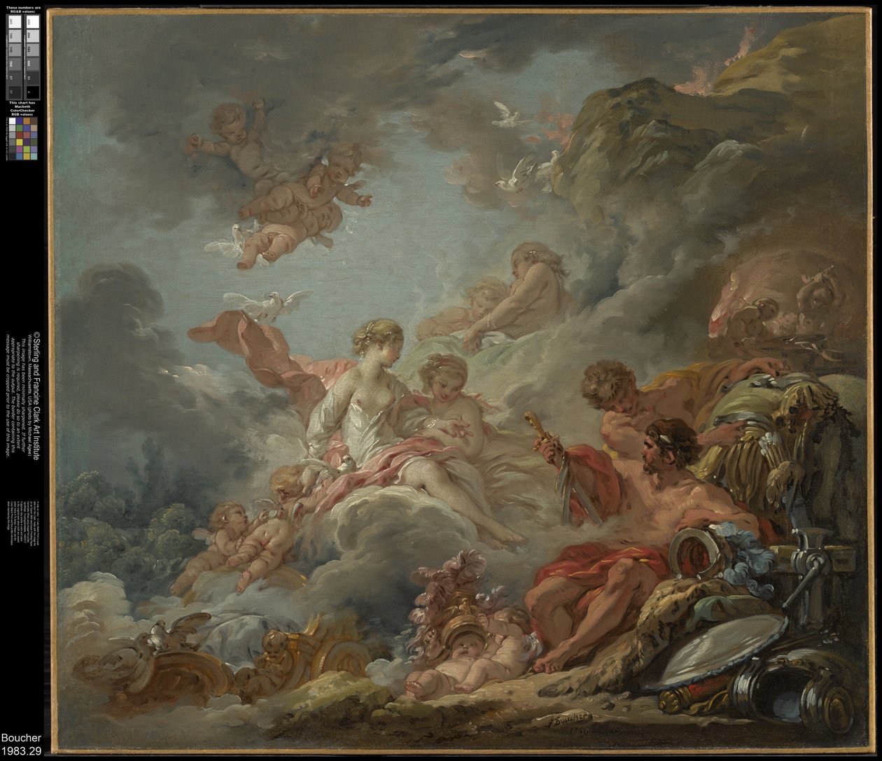 Vulcanus biedt Venus de wapens aan namens Aeneas door François Boucher