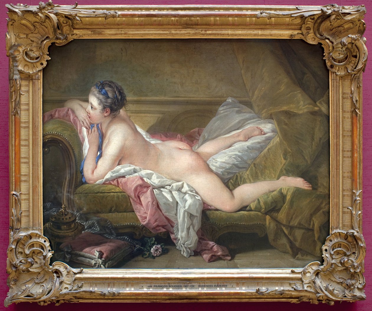 Jong meisje liggend (portret van Marie Louise O Murphy). Naakt op een sofa of de blonde odalisk door François Boucher