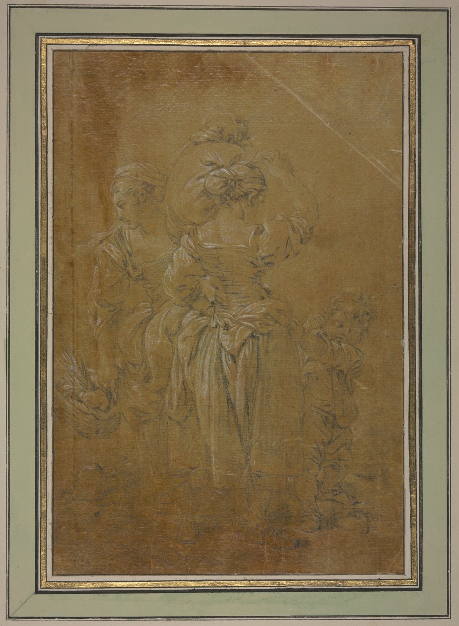 Twee boerinnen met twee jongens door François Boucher
