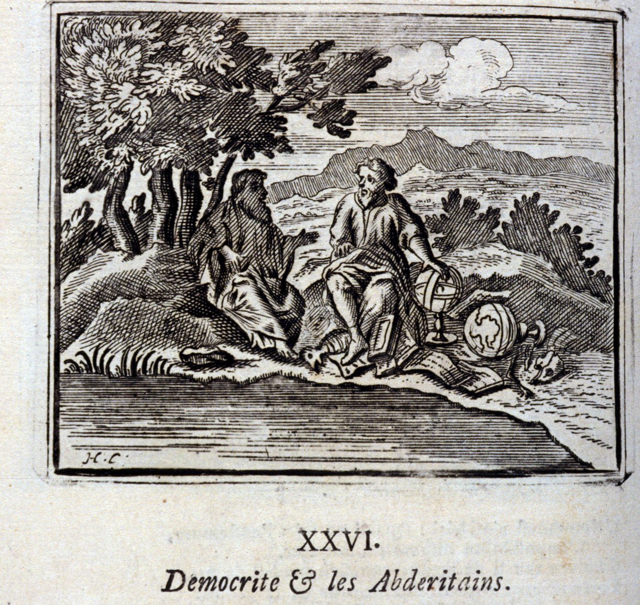 Democrite en de Abderitans. Fabels door Jean de La Fontaine (1621-95). Illustratie door François Chauveau (1613-1676). Editie van 1728. door Francois Chauveau