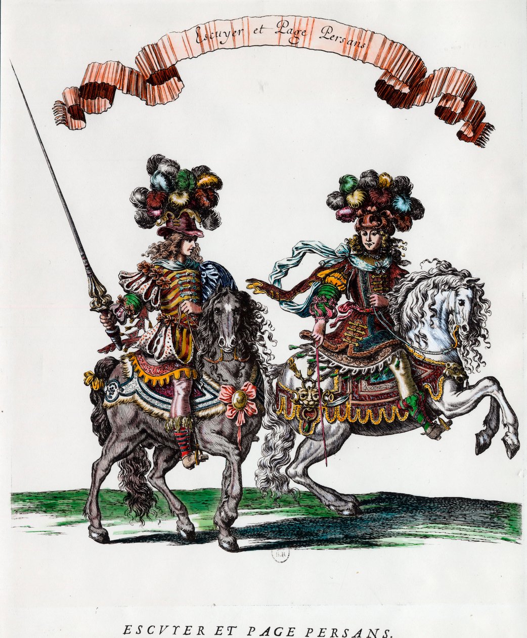 Ecuyer en Perzische pagina tijdens het carrousel gegeven door koning Lodewijk XIV. Gravure door Francois Chauveau rond 1662 door Francois Chauveau