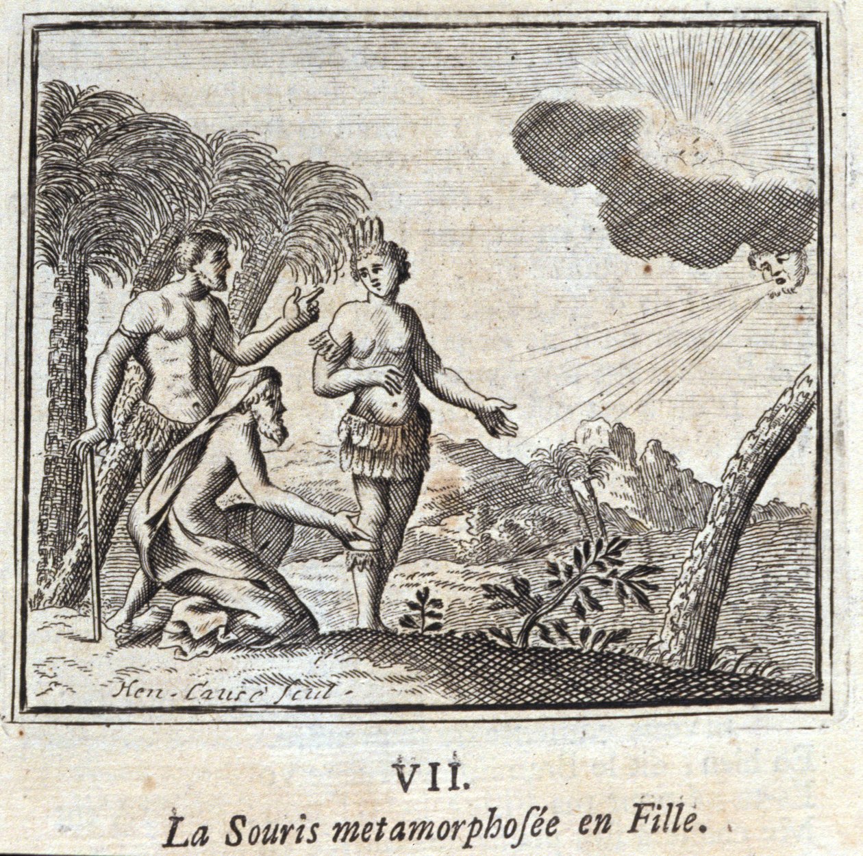 De muis die in een meisje veranderde. Fabels door Jean de La Fontaine (1621-95). Illustratie door François Chauveau (1613-1676). Editie van 1728. door Francois Chauveau