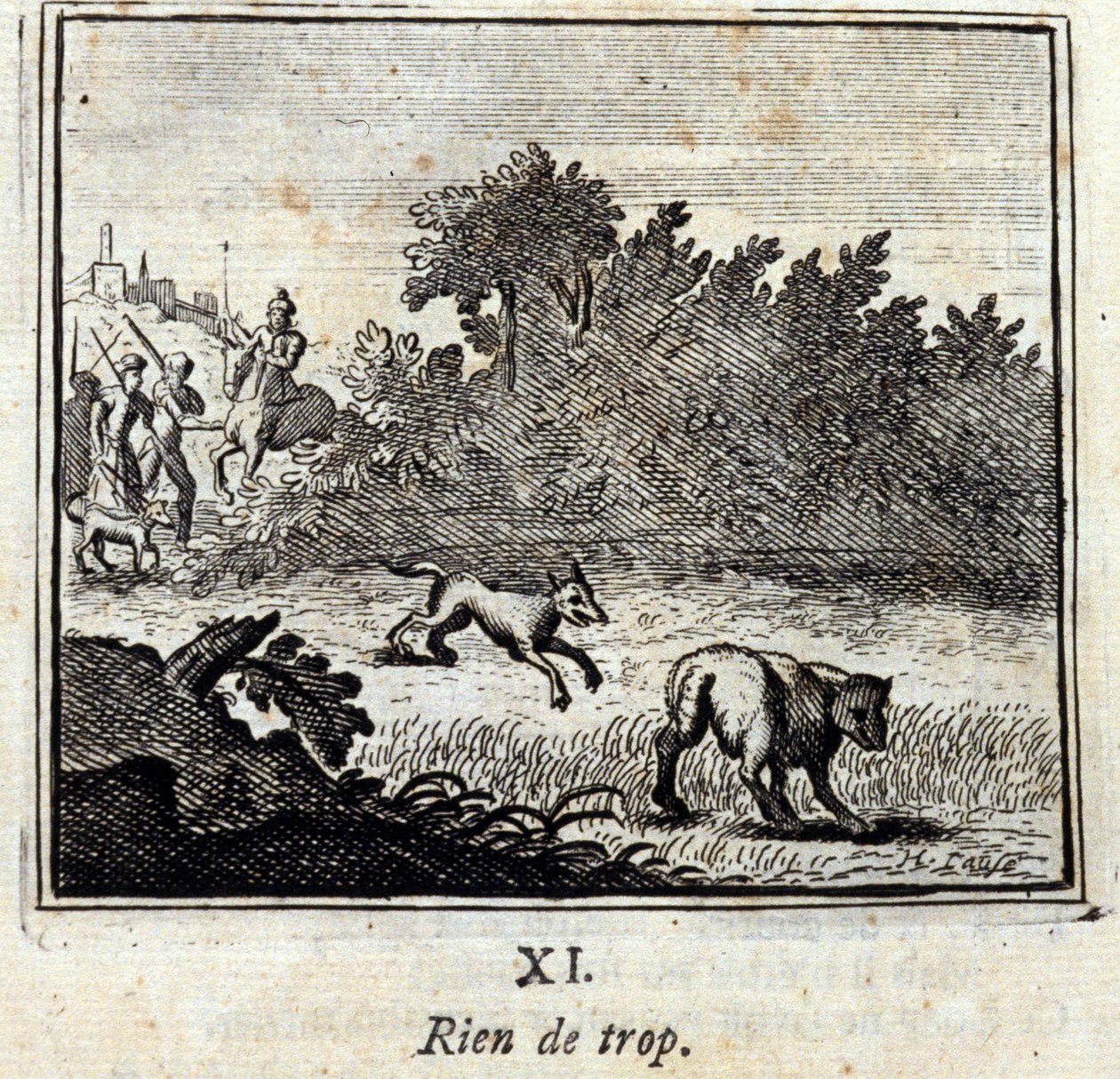 Niets te veel. Fabels van Jean de La Fontaine (1621-95). Illustratie door François Chauveau (1613-1676). Editie van 1728. door Francois Chauveau