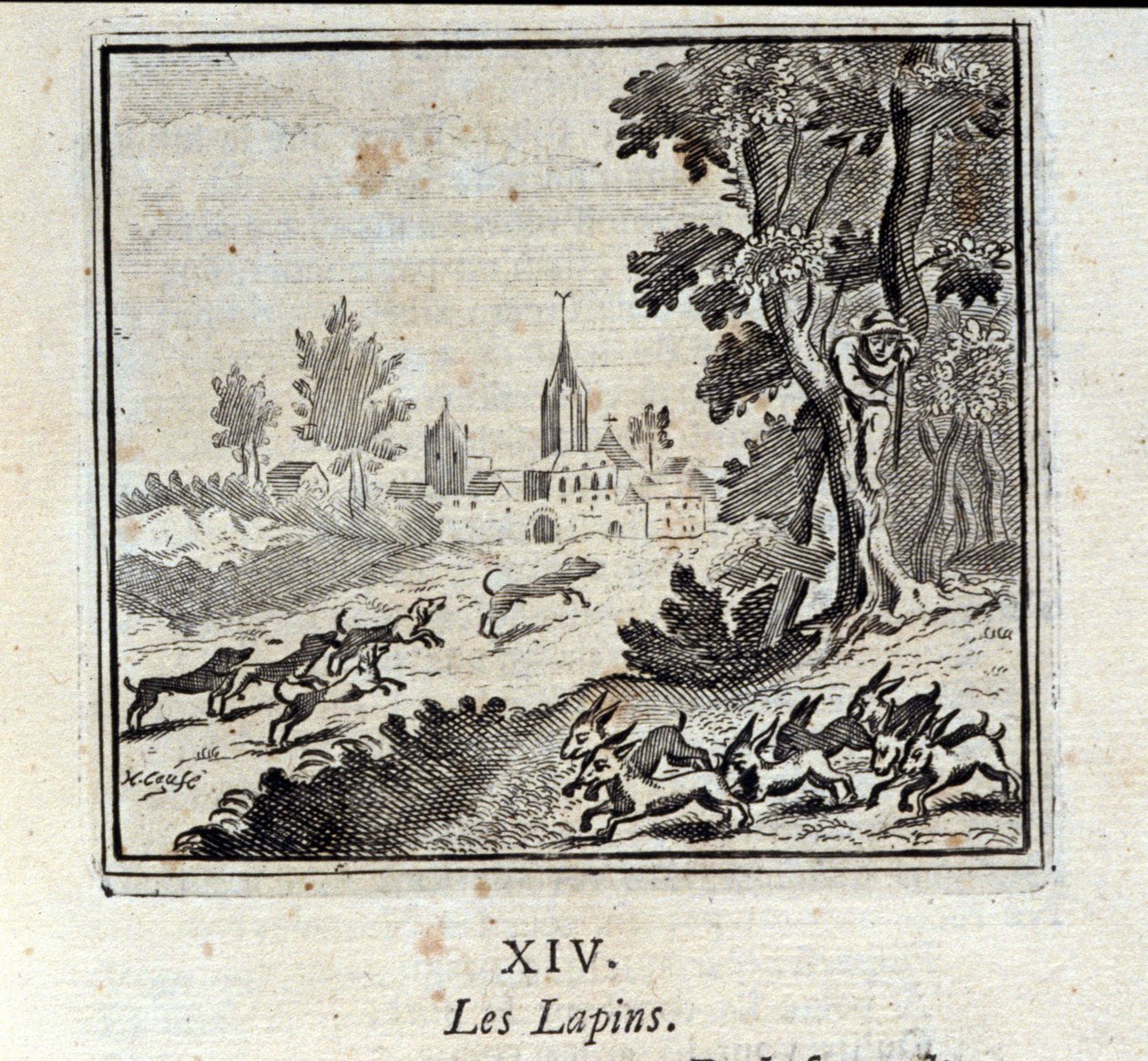 Konijnen. Fabels door Jean de La Fontaine (1621-95). Illustratie door François Chauveau (1613-1676). Editie van 1728. door Francois Chauveau