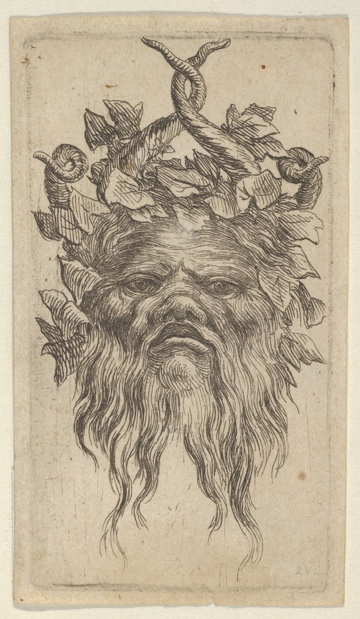 Satermasker met Gehaakte Hoorns en een Klimopkrans, uit Divers Masques, ca. 1635-45 door Francois Chauveau