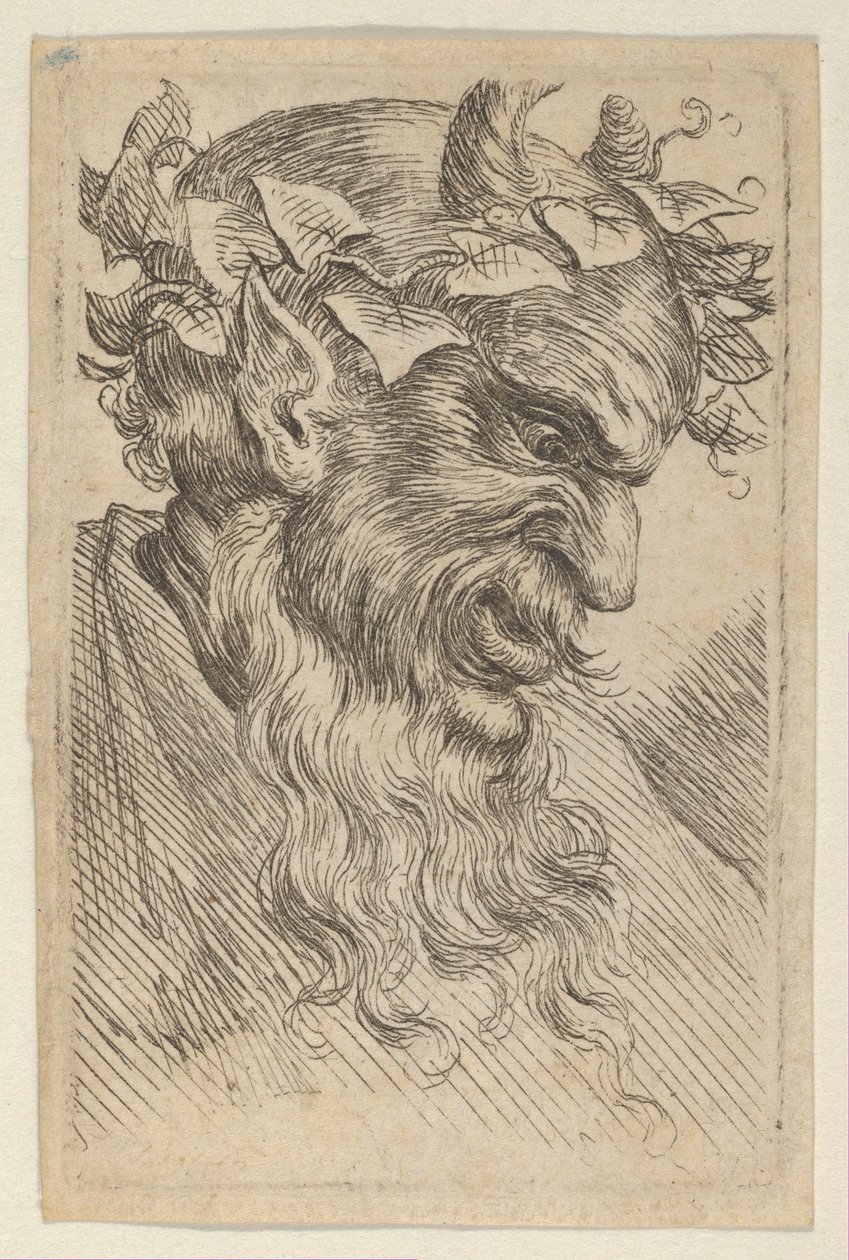 Satermasker met een Kroon van Klimop, naar Rechts Kijken, uit Divers Masques, ca. 1635-45 door Francois Chauveau