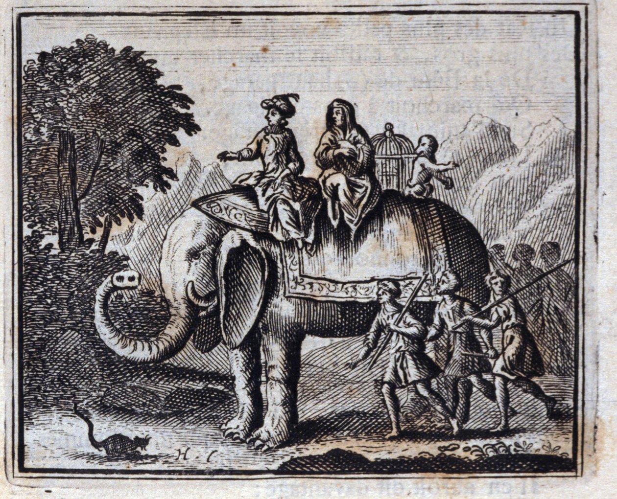 De rat en de olifant. Fabels van Jean de La Fontaine. Illustratie door François Chauveau. Editie van 1728. door Francois Chauveau