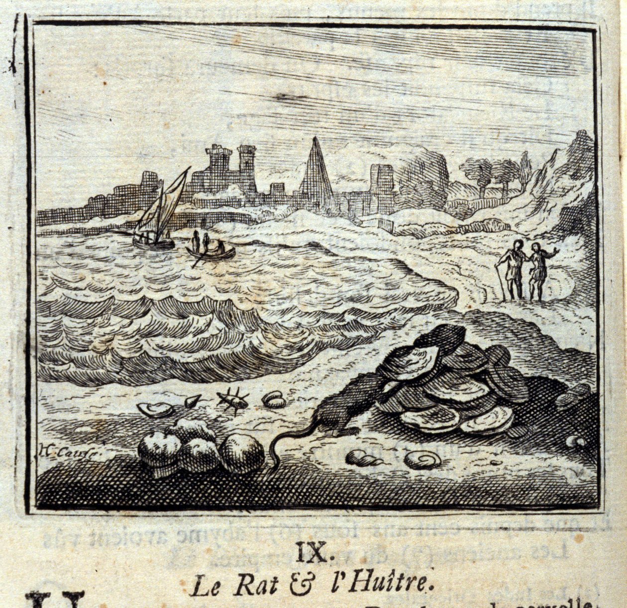 De rat en de oyer. Fabels van Jean de La Fontaine. Illustratie door François Chauveau. Editie van 1728. door Francois Chauveau