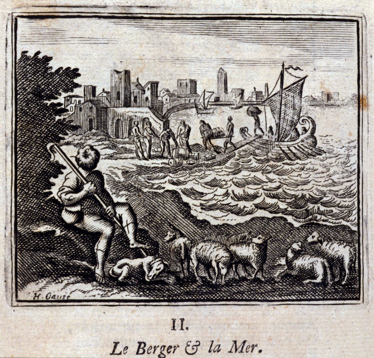 De herder en de zee. Fabels door Jean de La Fontaine (1621-95). Illustratie door François Chauveau (1613-1676). Editie van 1728. door Francois Chauveau