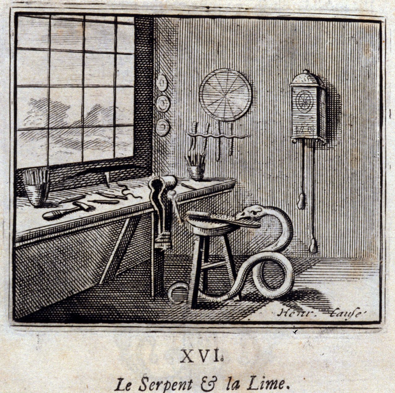 De slang en de linde. Fabels van Jean de La Fontaine (1621-95). Illustratie door François Chauveau (1613-1676). Editie van 1728. door Francois Chauveau