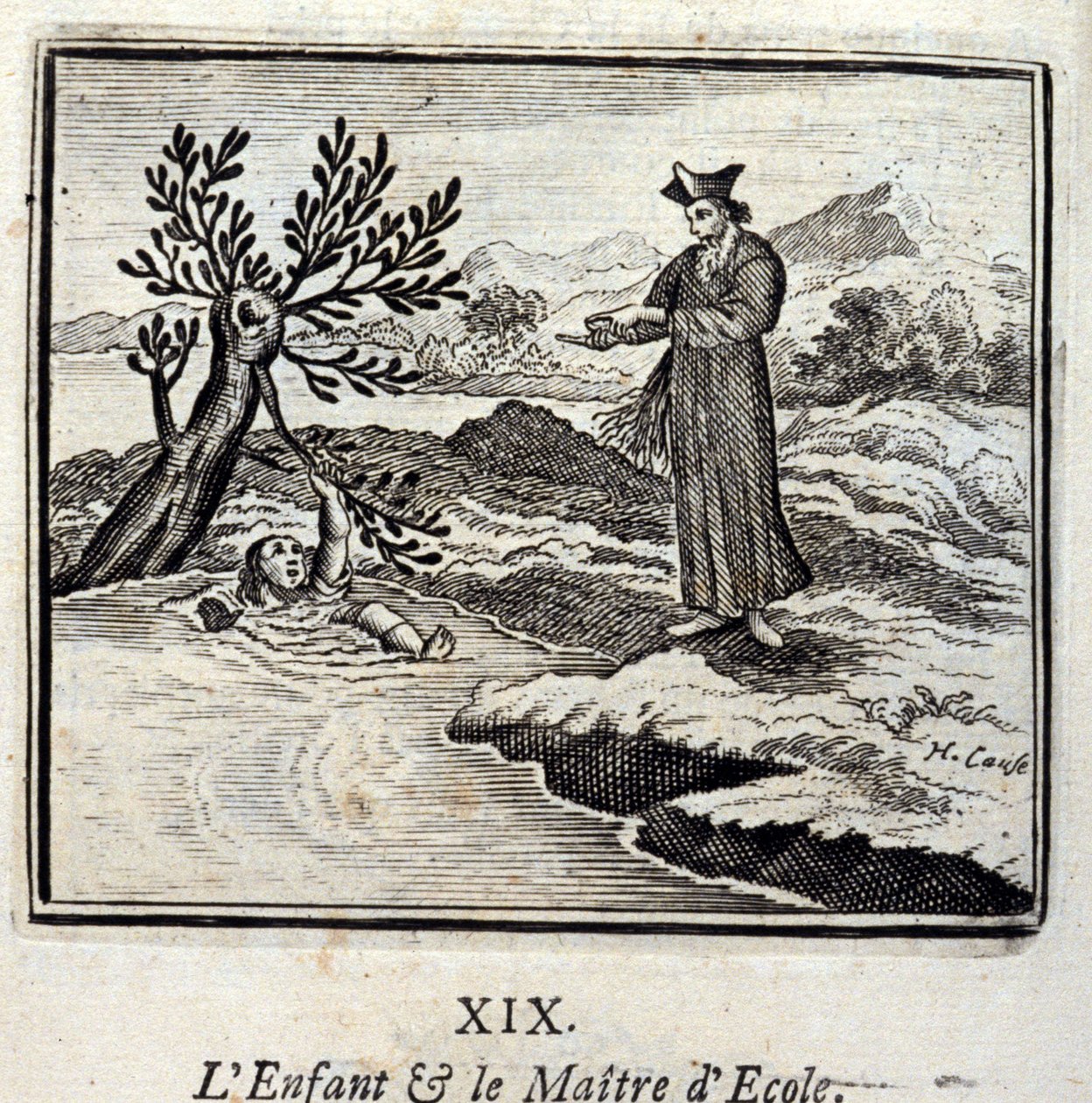 Het kind en de schoolmeester. Fabels van Jean de La Fontaine (1621-95). Illustratie door François Chauveau (1613-1676). Editie van 1728. door Francois Chauveau