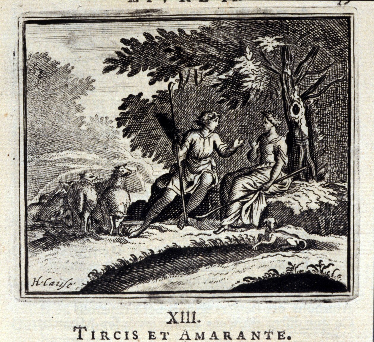 Tircis en Amaranth. Fabels door Jean de La Fontaine (1621-95). Illustratie door François Chauveau (1613-1676). Editie van 1728. door Francois Chauveau