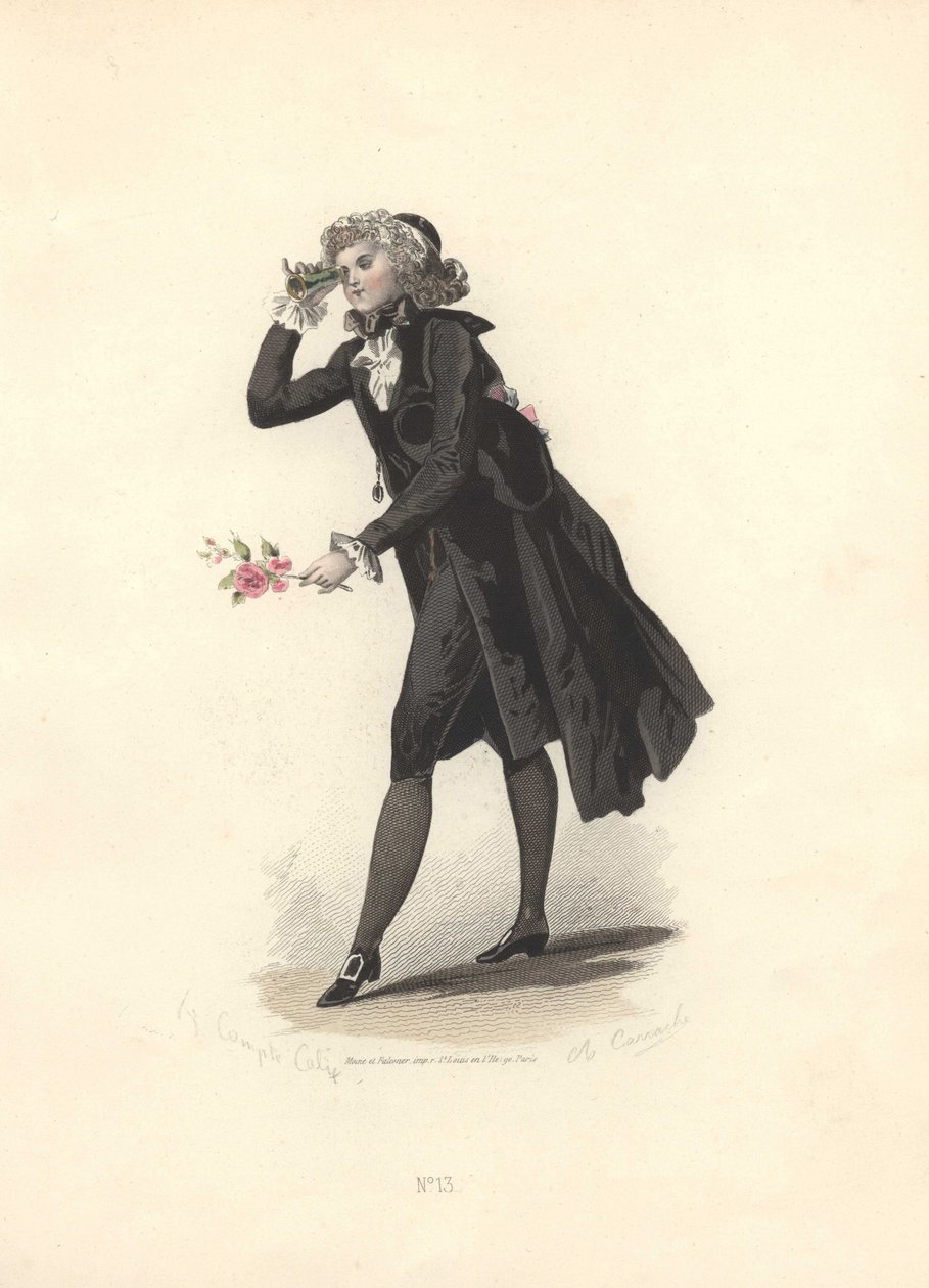 Dandy met lorgnet, tijdperk van Marie Antoinette. door Francois Claudius Compte-Calix