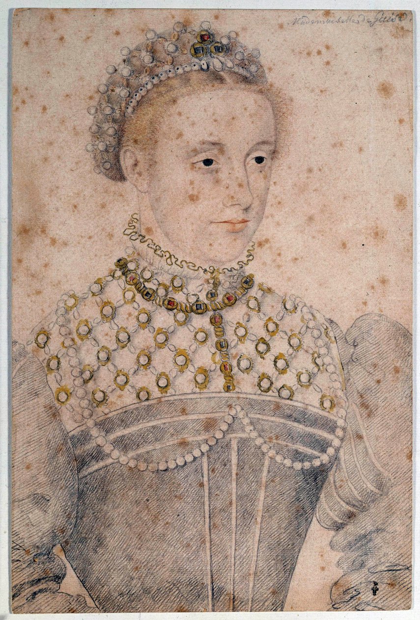 Portret van Marie Stuart jong (1542-1587) Koningin van Frankrijk en Schotland. Potloodtekening door François Clouet (1515-1572). 16e eeuw. Chantilly, Condé Museum door François Clouet