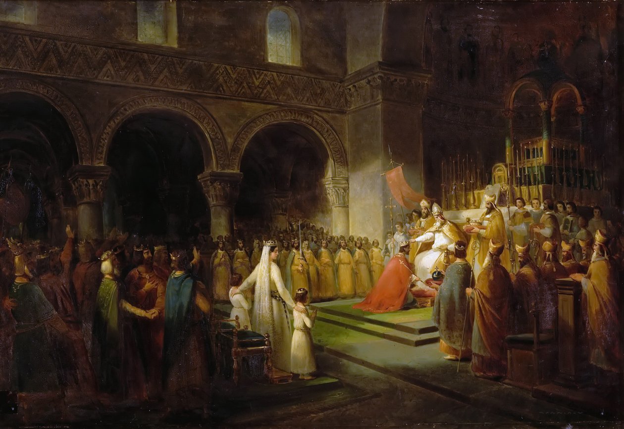 De Zalving van Pepijn de Korte in Saint-Denis, 28 juli 754 door Francois Dubois