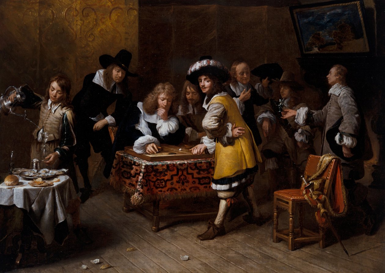 Elegante gezelschap met backgammon spelers ("La Partie De Tric-Trac") door Francois Duchatel