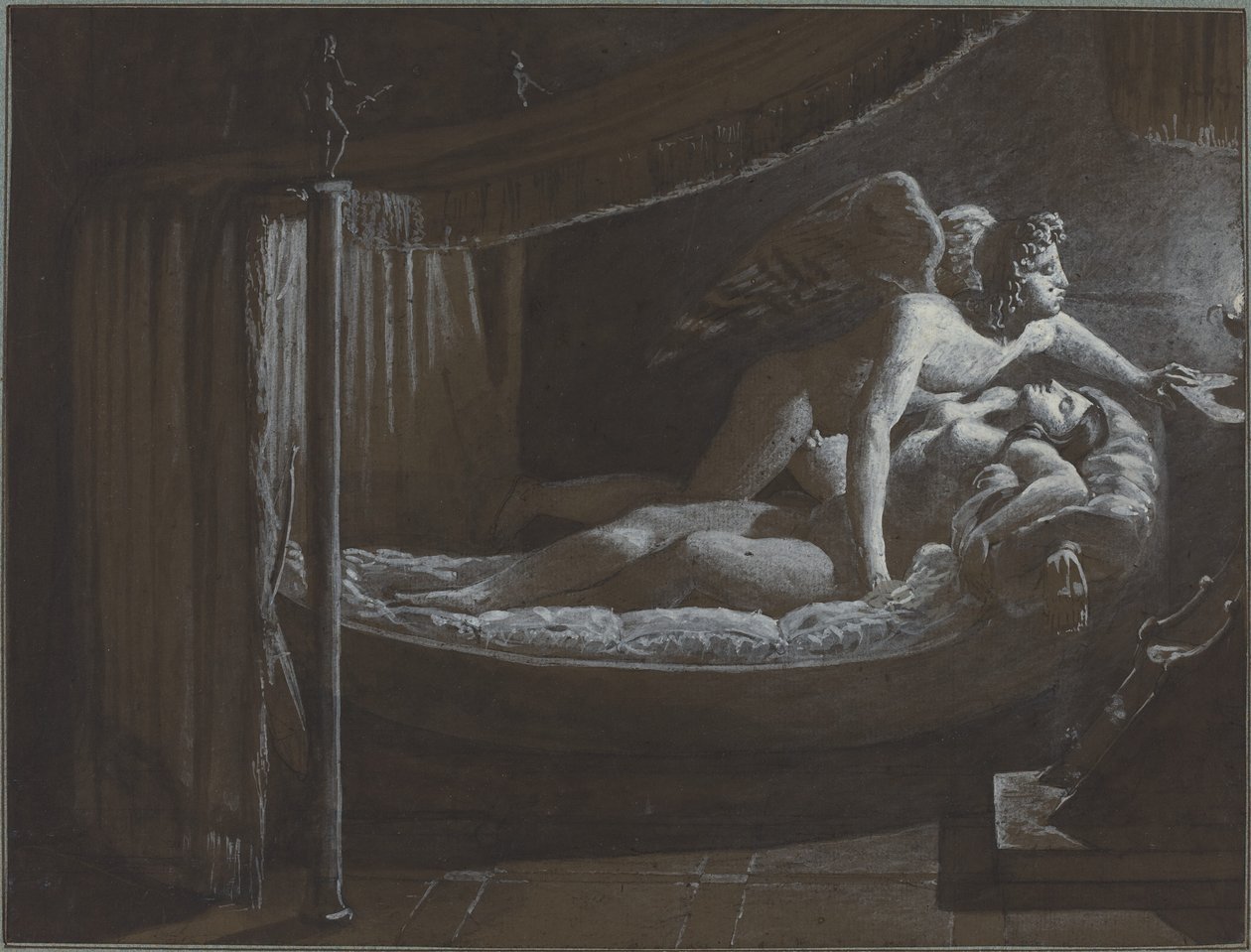 Cupido met Psyche die de lamp dooft door Francois Edouard Picot