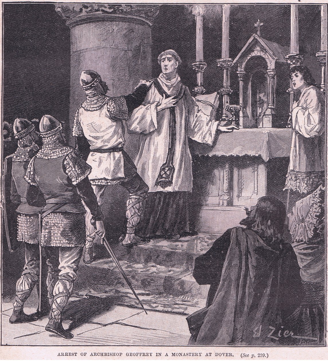 Arrestatie van aartsbisschop Geoffrey in een klooster in Dover AD 1191 door Francois Edouard Zier