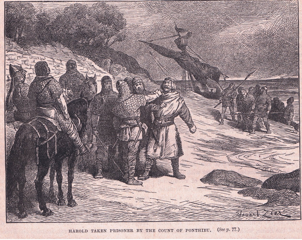 Harold gevangen genomen door de Graaf van Ponthieu AD 1063 door Francois Edouard Zier