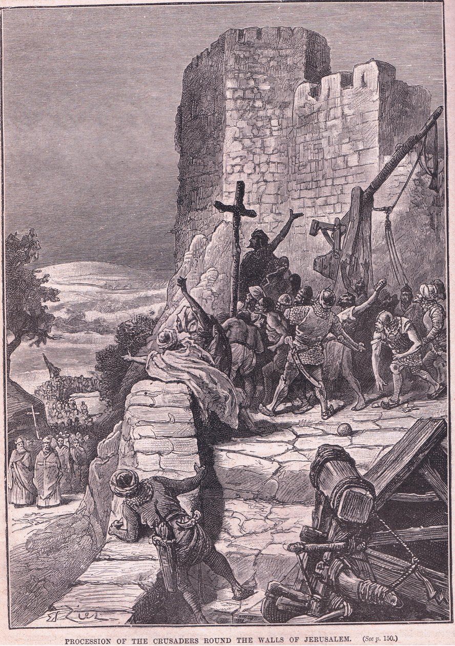 Processie van de kruisvaarders rond de muren van Jeruzalem AD 1097 door Francois Edouard Zier