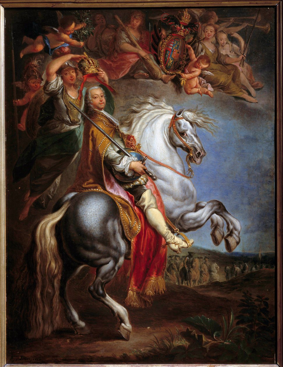 Ruiterportret van François III (1708-1765), hertog van Lotharingen, later Duits keizer en groothertog van Toscane, echtgenoot van Maria Theresia van Oostenrijk (1717-1780) Schilderij door François Eisen (1695-1778) door Francois Eisen