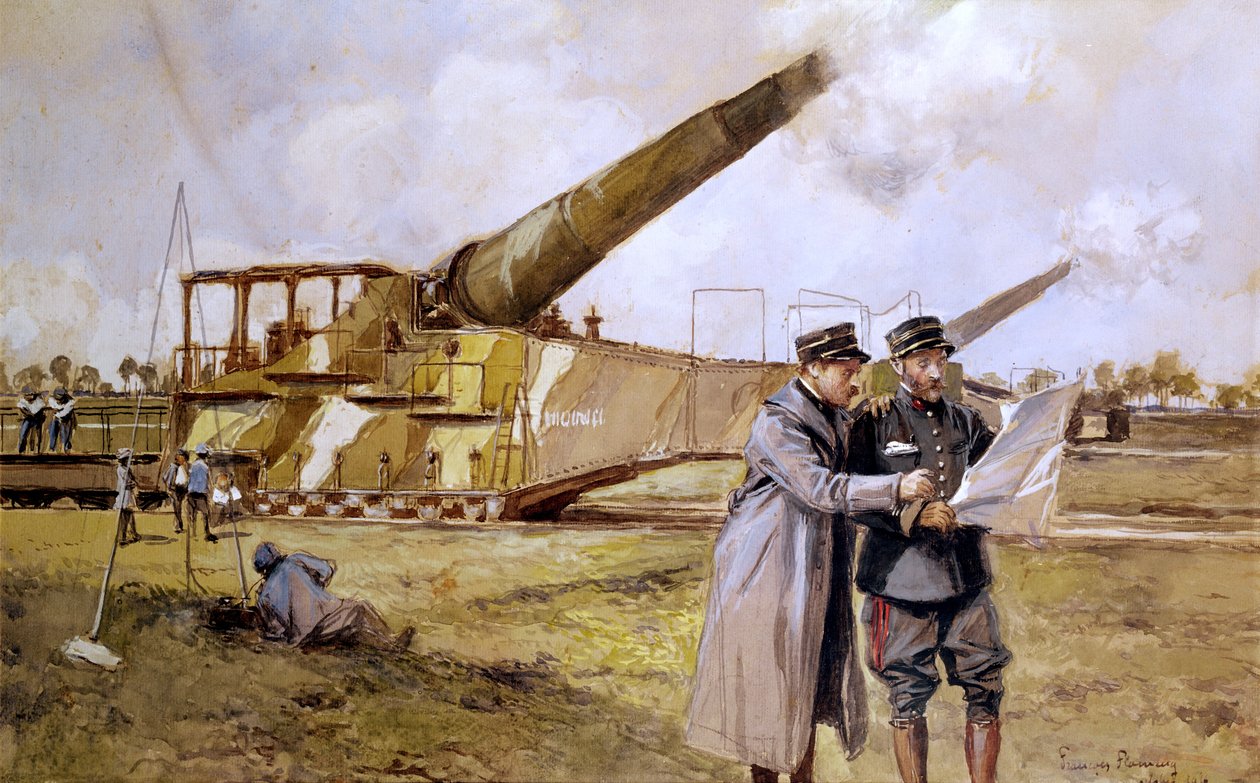 Zware artillerie op de spoorweg, oktober 1916 door Francois Flameng