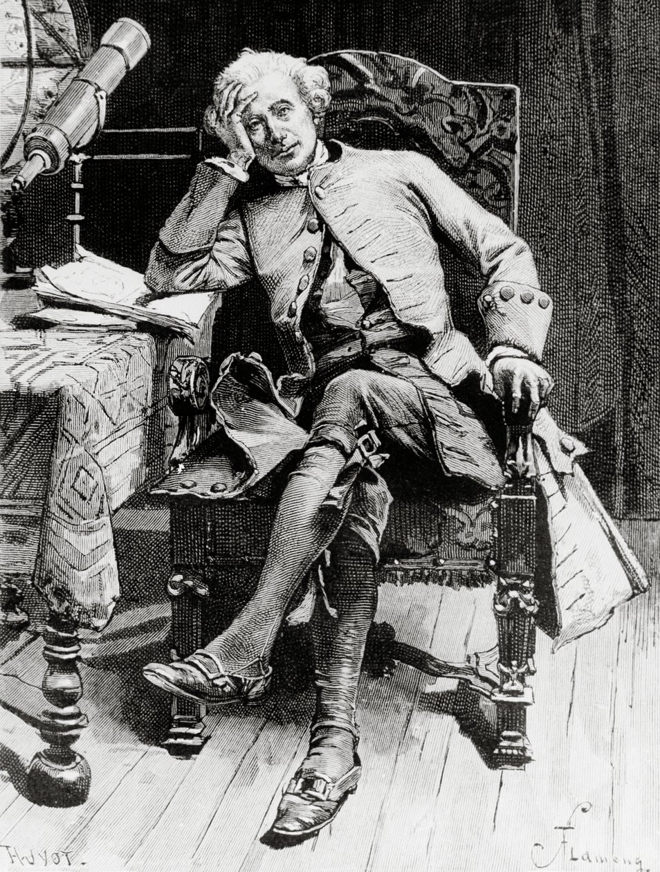 Portret van Guy Mannering, hoofdpersoon van Guy Mannering of Astrologer, roman door Walter Scott (1771-1832), gravure naar tekening door Francois Flameng (1856-1923), uit Parijse editie door Francois Flameng
