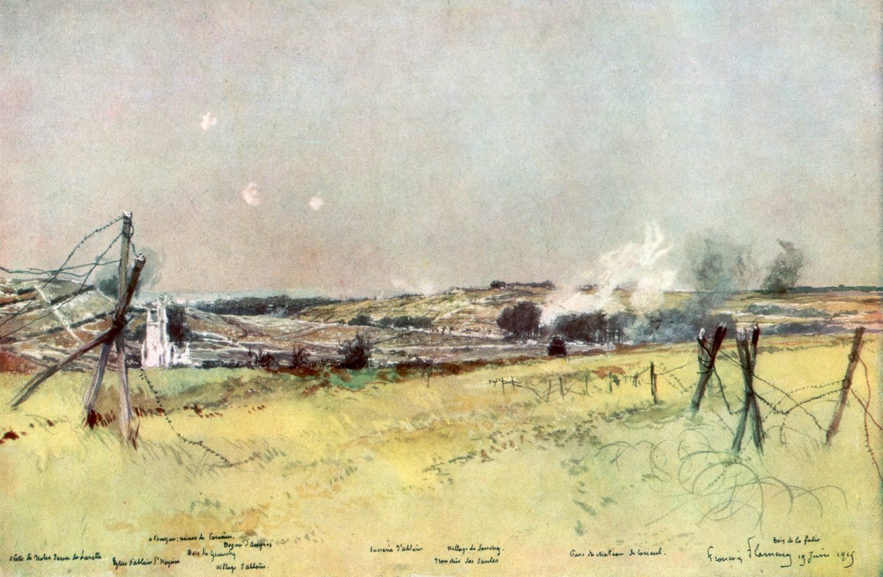 De Kerk van Ablain en Souchez, Artois, Frankrijk, 19 juni 1915, 1926 door Francois Flameng