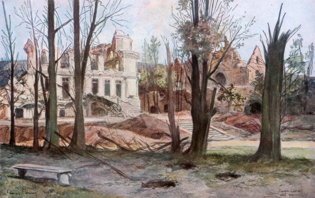 De ruïnes van een huis, Soupir, Eerste Wereldoorlog, april 1917 door Francois Flameng