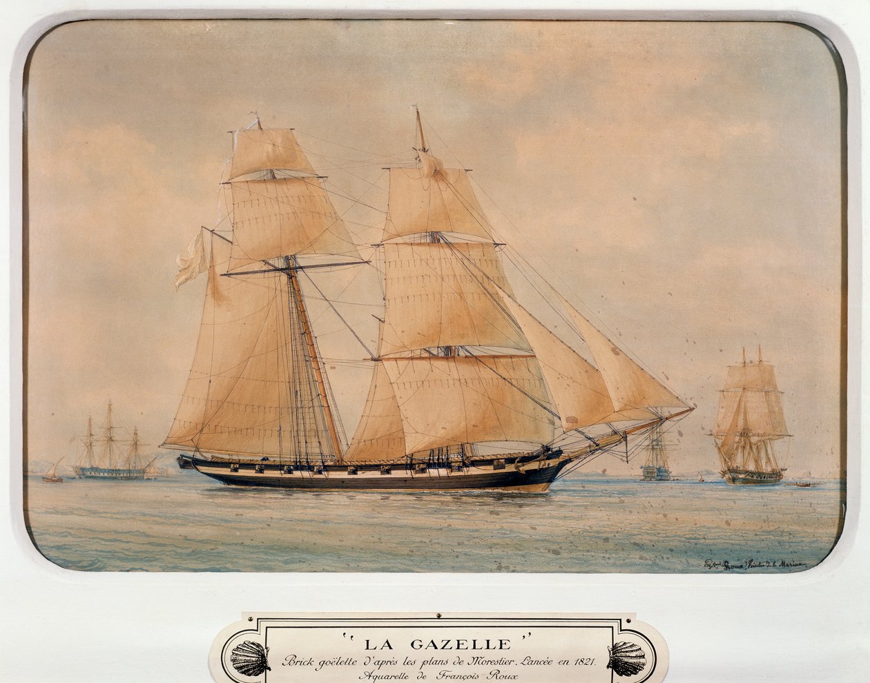 De schoener La Gazelle, door Francois Roux, aquarel, Frankrijk door Francois Geoffroy Roux