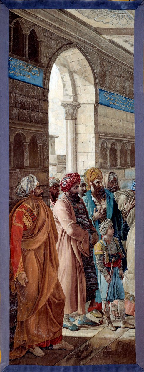 Campagne (Expeditie) van Egypte (1798-1801): Generaal Napoleon Bonaparte presenteert een zwaard aan militaire leider Mohammed El Koraim, gouverneur van Alexandrië, om de waarde te eren waarmee hij zijn stad had verdedigd en bevestigde hem in zijn ambt door Francois Henri Mulard