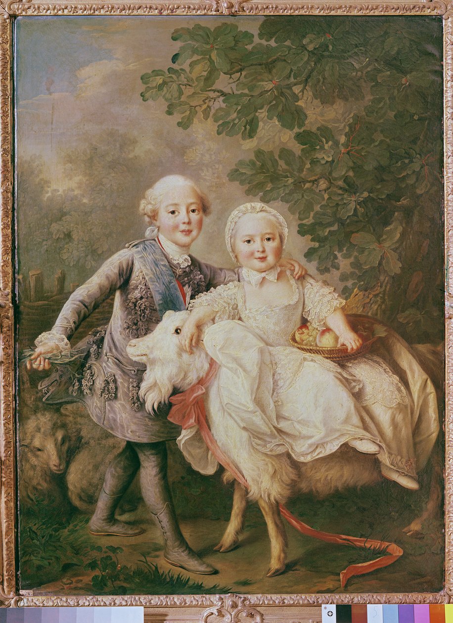Karel van Frankrijk (1757-1836) graaf van Artois en zijn zus Clothilde (1759-1802) 1763-64 door Francois Hubert Drouais