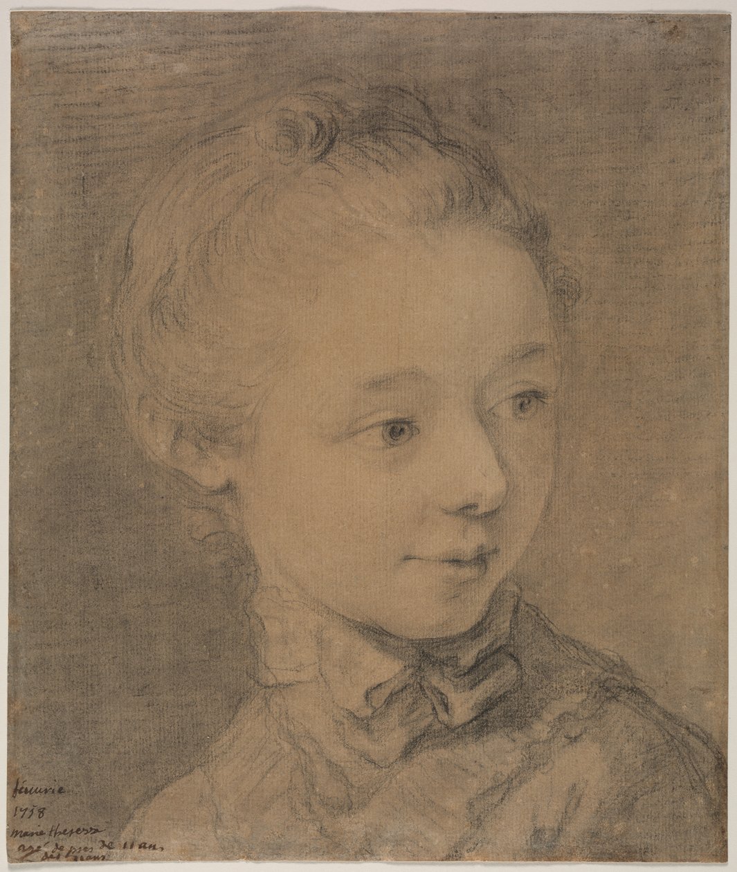 Hoofd van een jong meisje dat naar rechts draait, 1758 door Francois Hubert Drouais