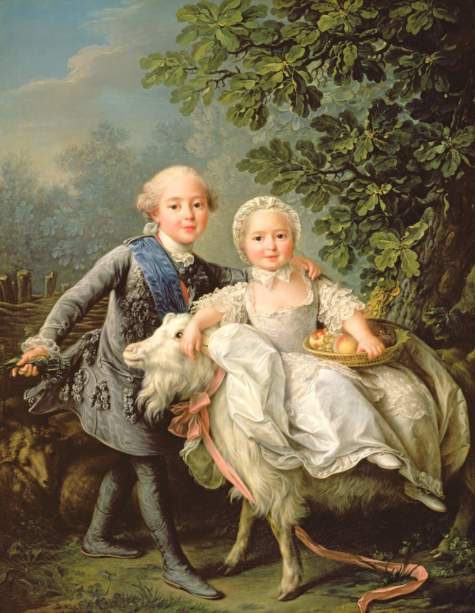 Portret van Charles Philippe van Frankrijk (1757-1836) (later Charles X) en zijn zus Marie Adelaide (1759-1802) (later Koningin van Sardinië) 1763 door Francois Hubert Drouais