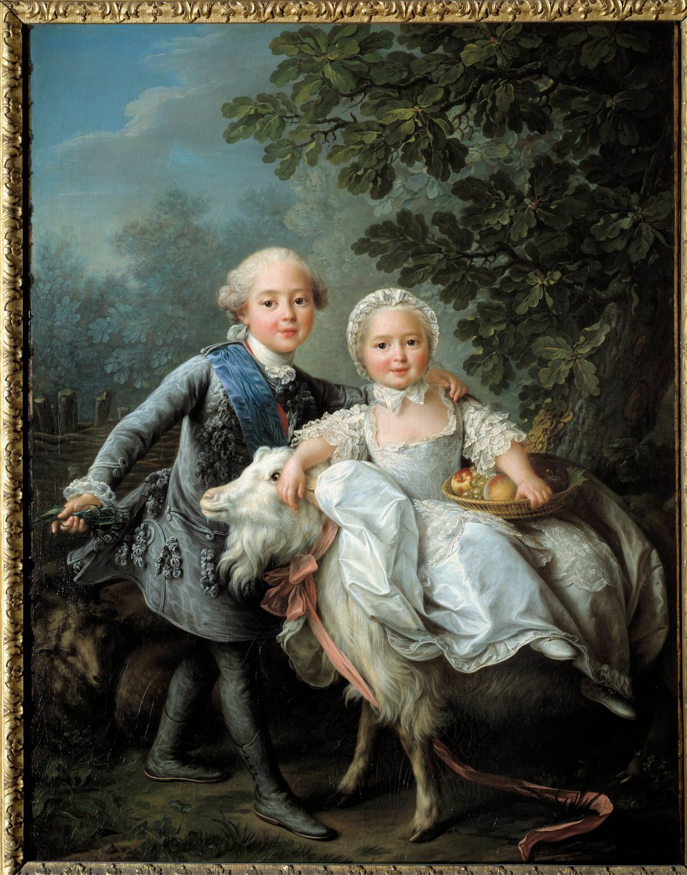 Portret van Charles Philippe van Frankrijk, Graaf van Artois (toekomstige Charles X (1757-1836)) en zijn zus Madame Clothilde, toekomstige koningin van Sardinië (1759-1802) afgebeeld in 1763-1764, Schilderij door Francois Hubert Drouais (1727-1775) door Francois Hubert Drouais