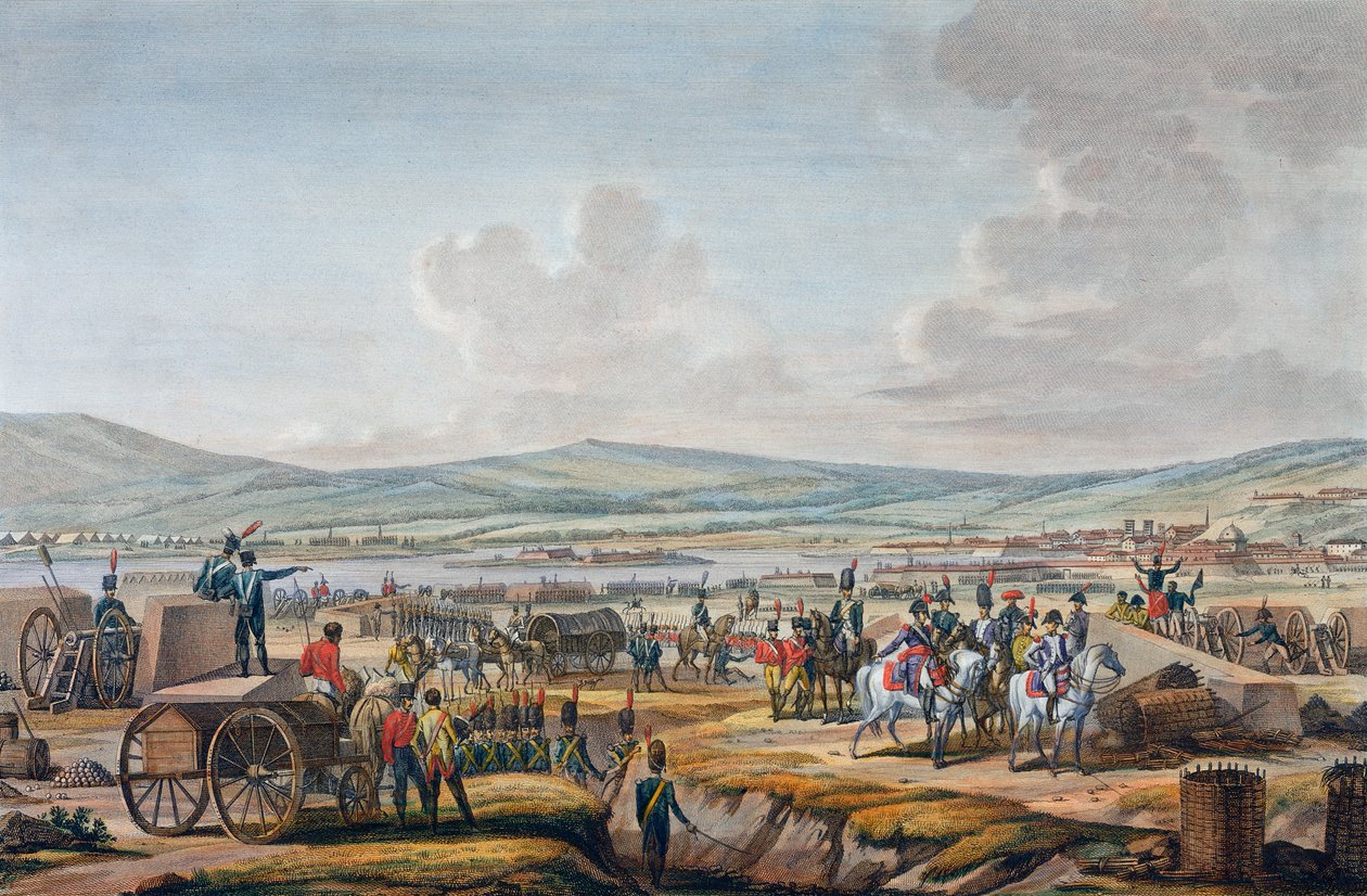 Napoleon bezoekt de belegeringswerken bij Danzig geleid door maarschalk Lefebvre, 9 mei 1807 door Francois Jacques Dequevauviller