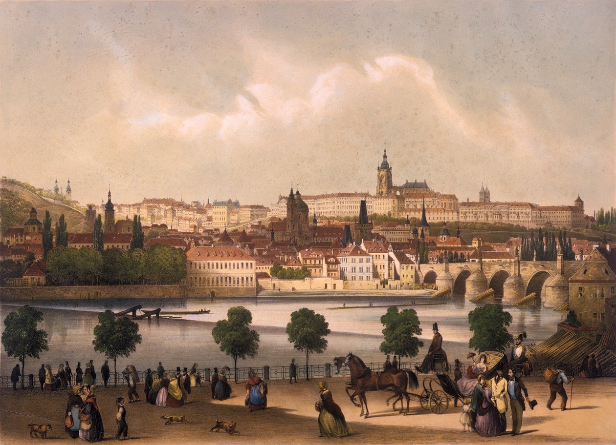 Uitzicht op de Kleine Wijk en de Praagse Burcht Hradcany, ca. 1845 door Francois Joseph Sandmann