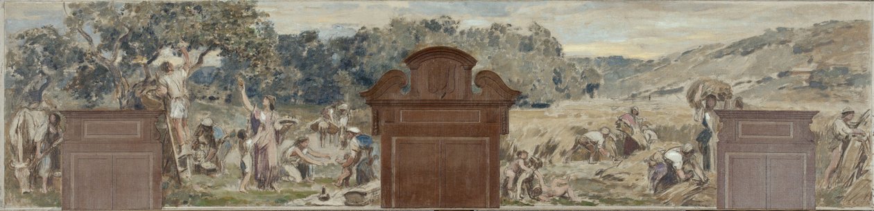 Schets voor het dorpshuis van Pantin: La cueillette. La moisson door Francois Lafon
