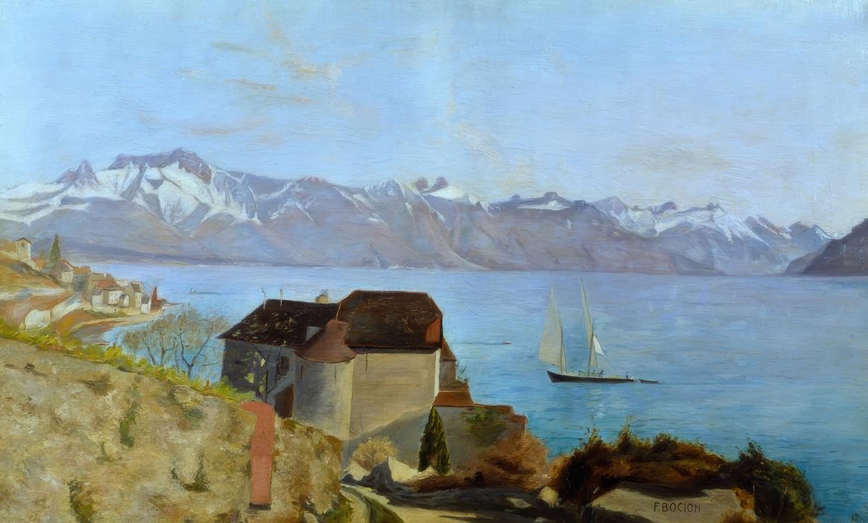 Het Kasteel van Glérolles en het Meer van Genève door Francois Louis David Bocion