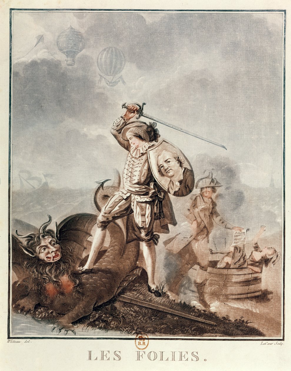 Figaro in gevecht met een harpij, c.1786 door Francois Louis Joseph Watteau