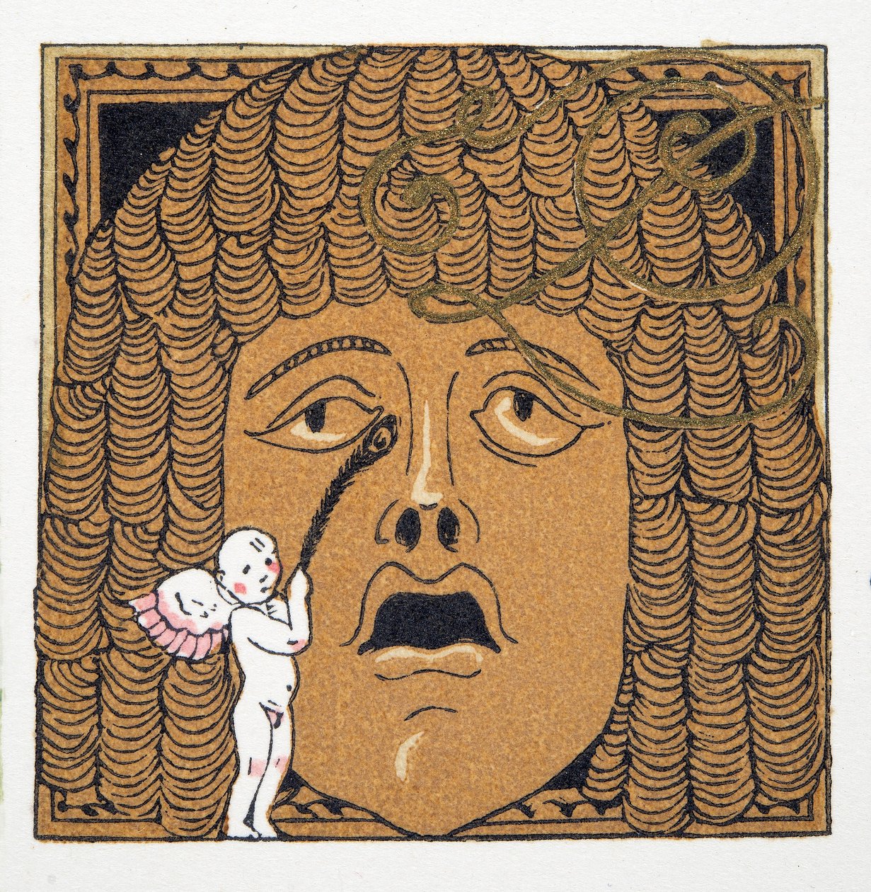 Neus gekieteld door Cupido, uit Personages de Comedie, pub. 1922 (pochoir print) door Francois Louis Schmied