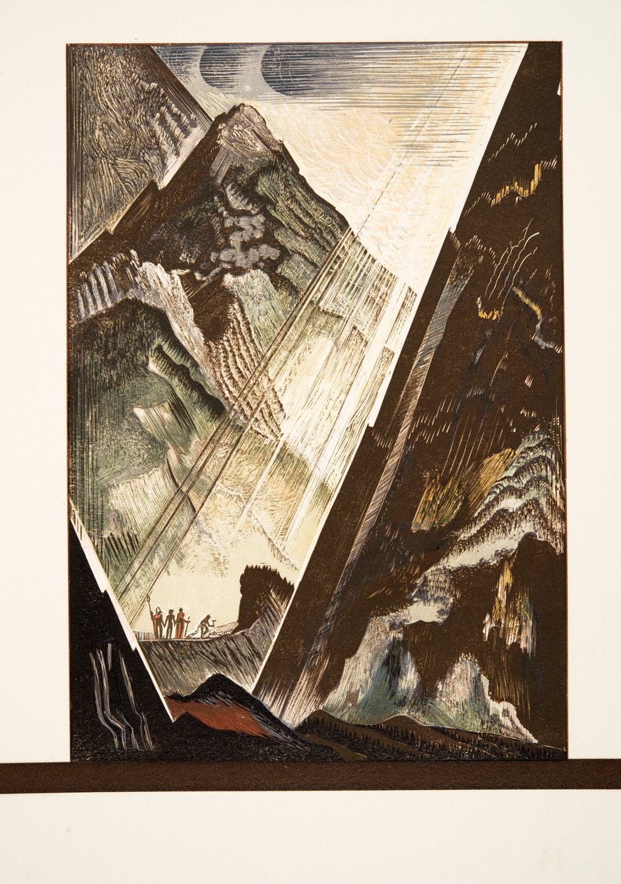 Prometheus wordt aan de Rots genageld door Hephaestus, Kratos en Bia, uit Prométhée Enchaîné van Aeschylus, uitgegeven 1941 door Francois Louis Schmied